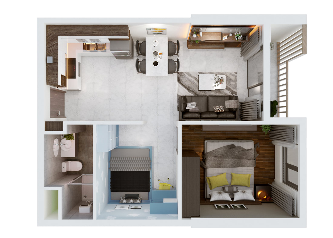 Thiết kế căn hộ 1PN+1 dự án Honas Residence