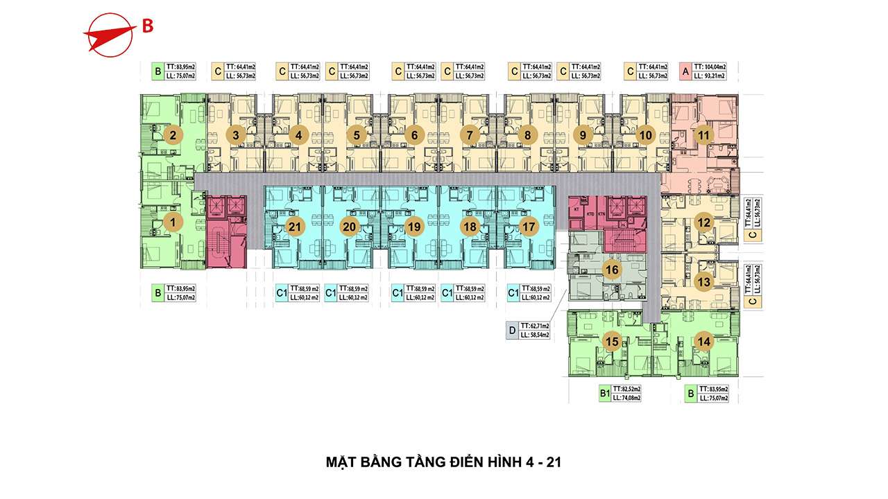 Mặt bằng tầng điển hình 4-21 dự án căn hộ Minh Quốc Plaza