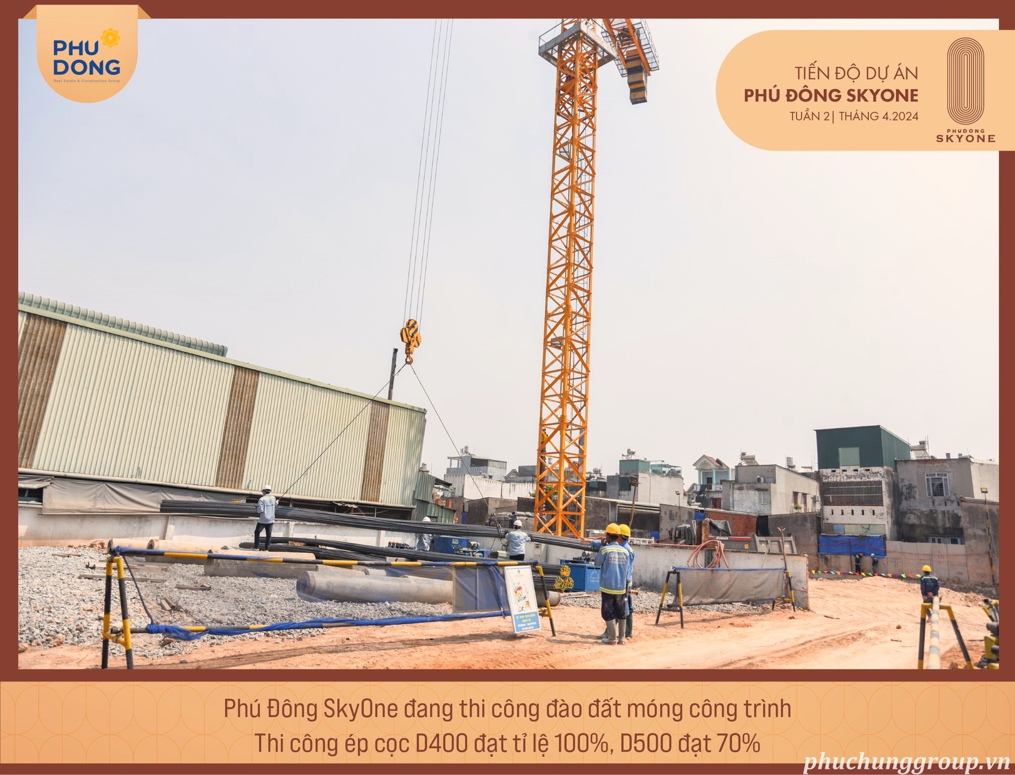 Tiến độ xây dựng dự án Phú Đông Sky One giữa tháng 4.2024