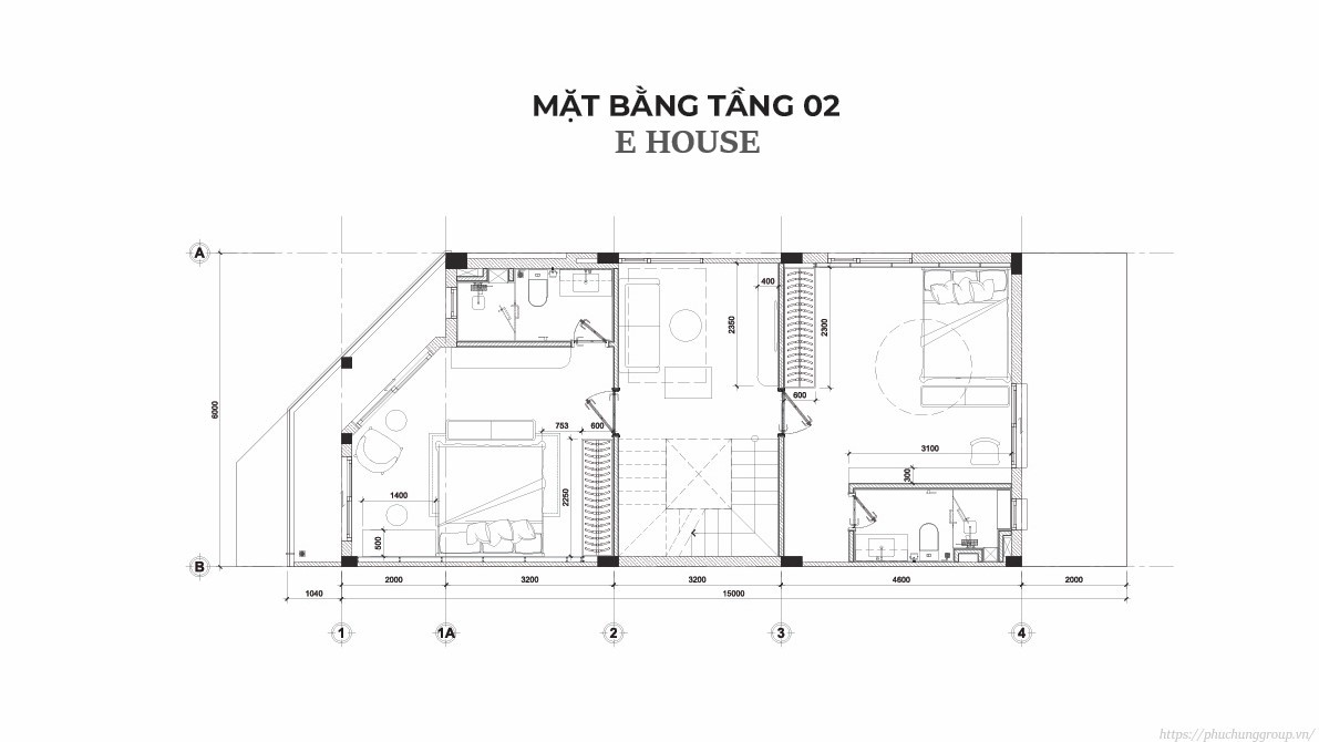 Mặt bằng tầng 2 E House Xuân Thảo - The Larita