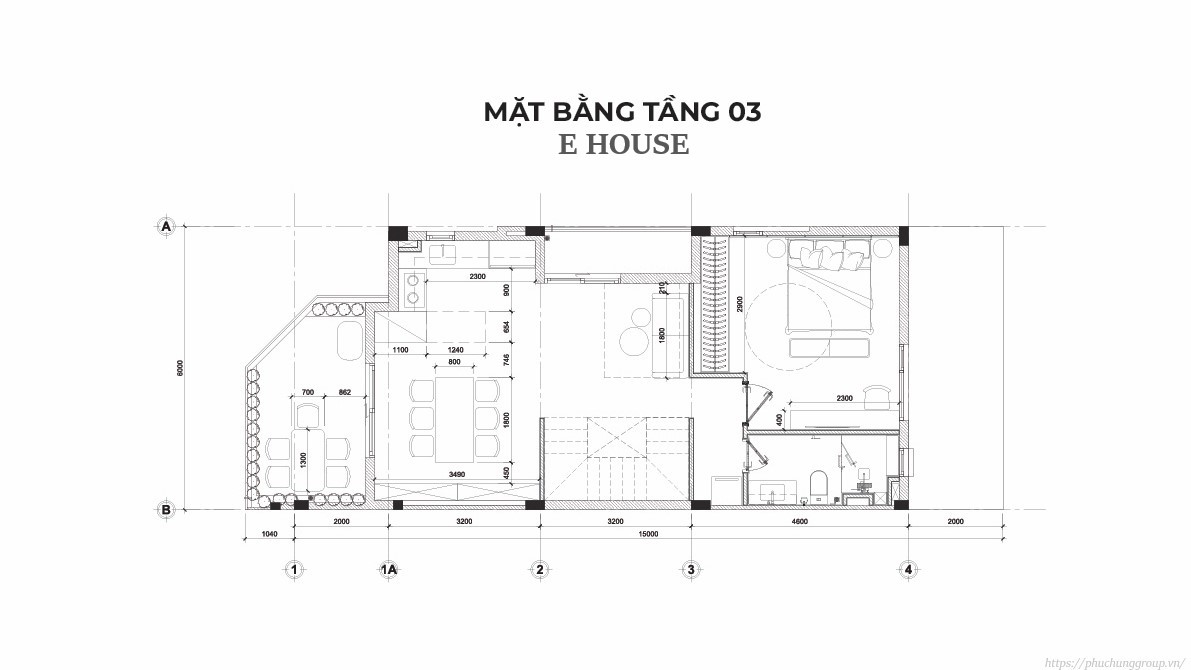 Mặt bằng tầng 3 E House Xuân Thảo - The Larita