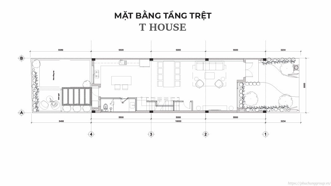 Mặt bằng tầng trệt T House Xuân Thảo - The Larita