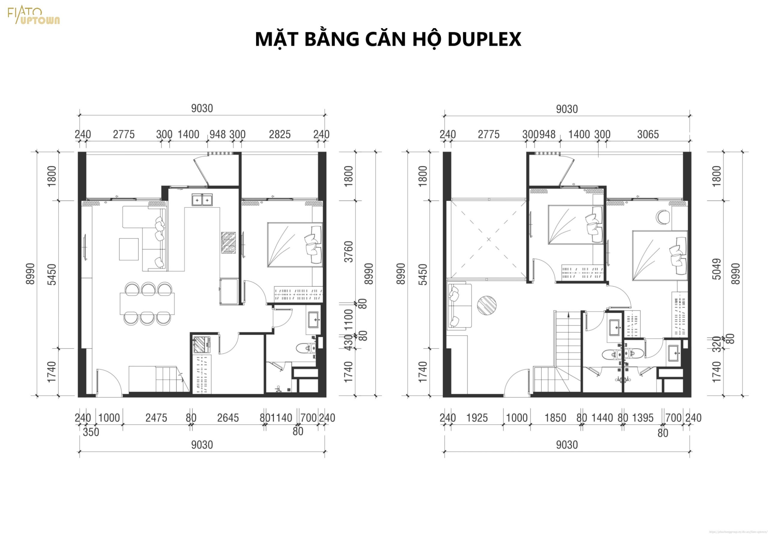 Mặt bằng căn hộ Duplex dự án Fiato Uptown Thủ Đức