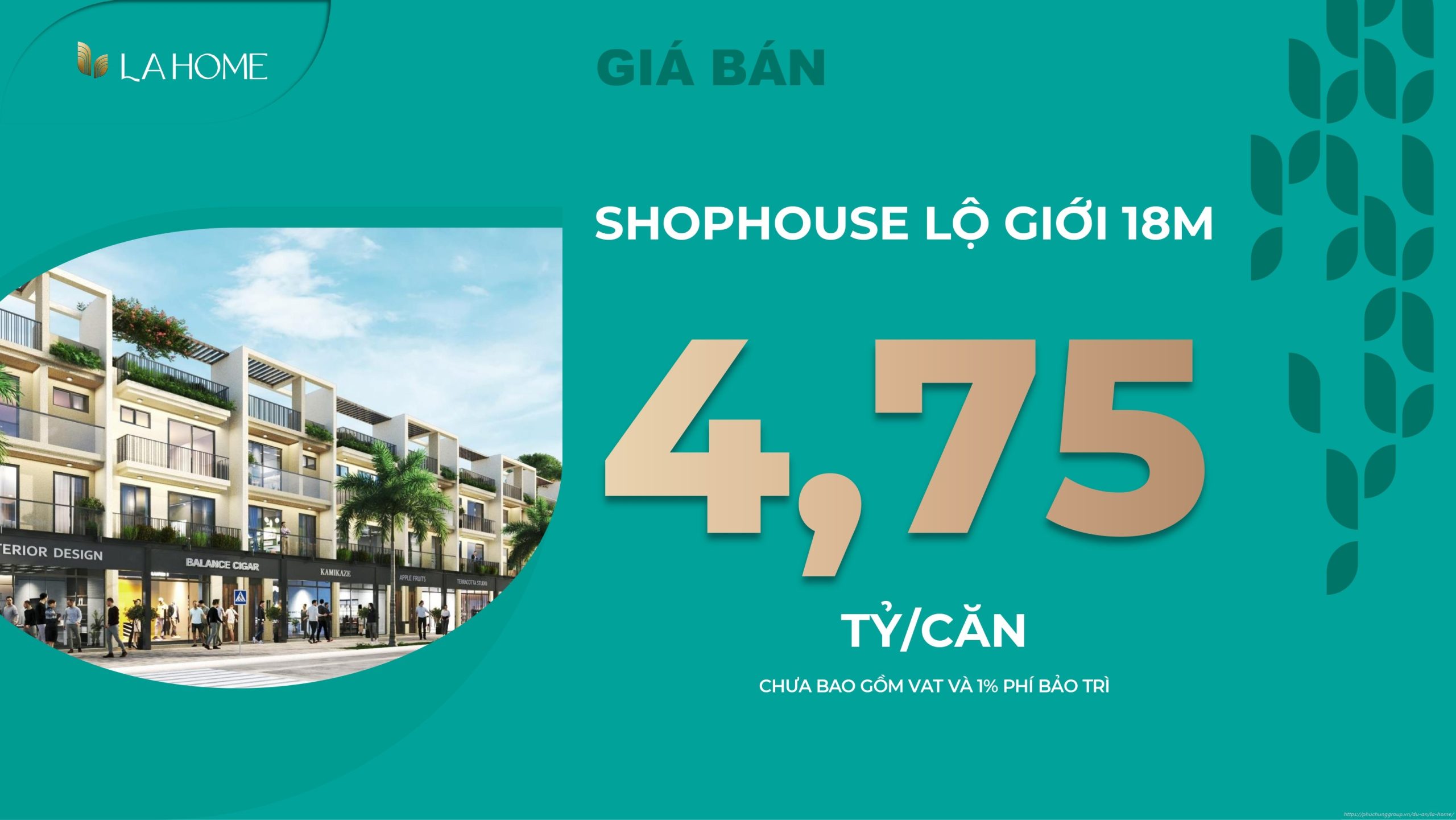 giá bán shophouse lộ giới 18m LA Sol - LA Home