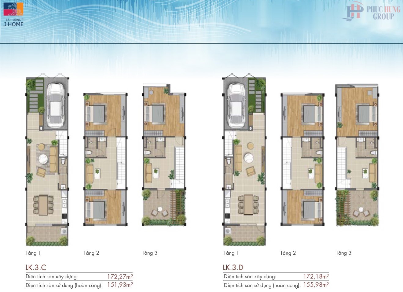 Mặt Bằng Nhà Phố 3 Tầng 3c 3d J Home Cát Tường