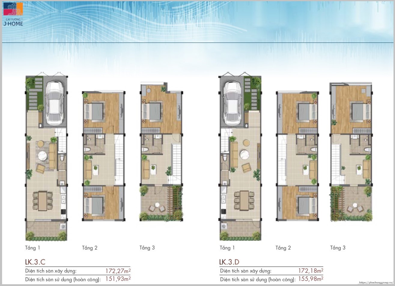 Mặt Bằng Nhà Phố 3 Tầng 3c 3d Tại Cát Tường J-home Bình Dương