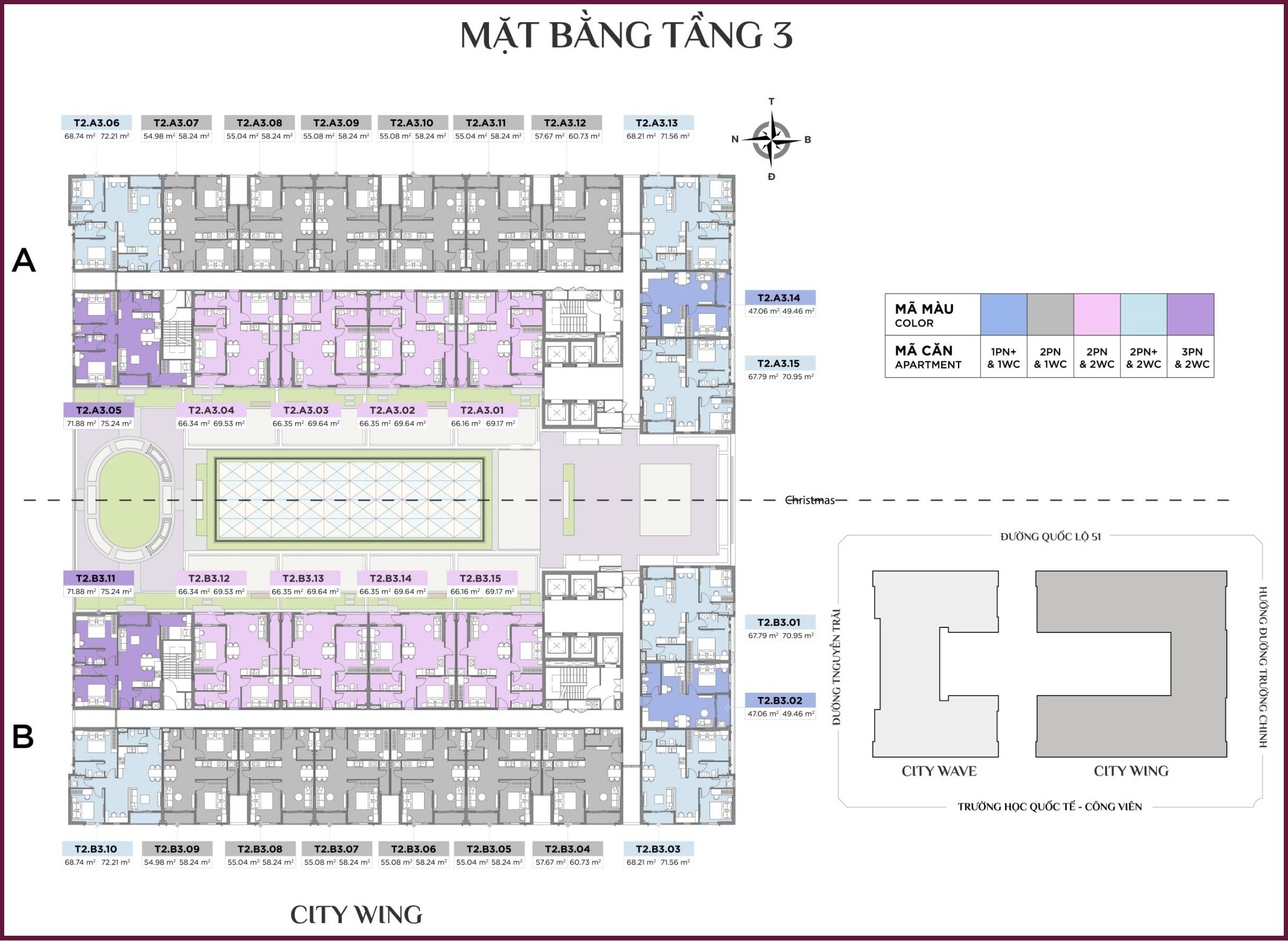 Mặt Bằng Citymark Residence Phú Mỹ Tầng 3 Của Tháp City Wing