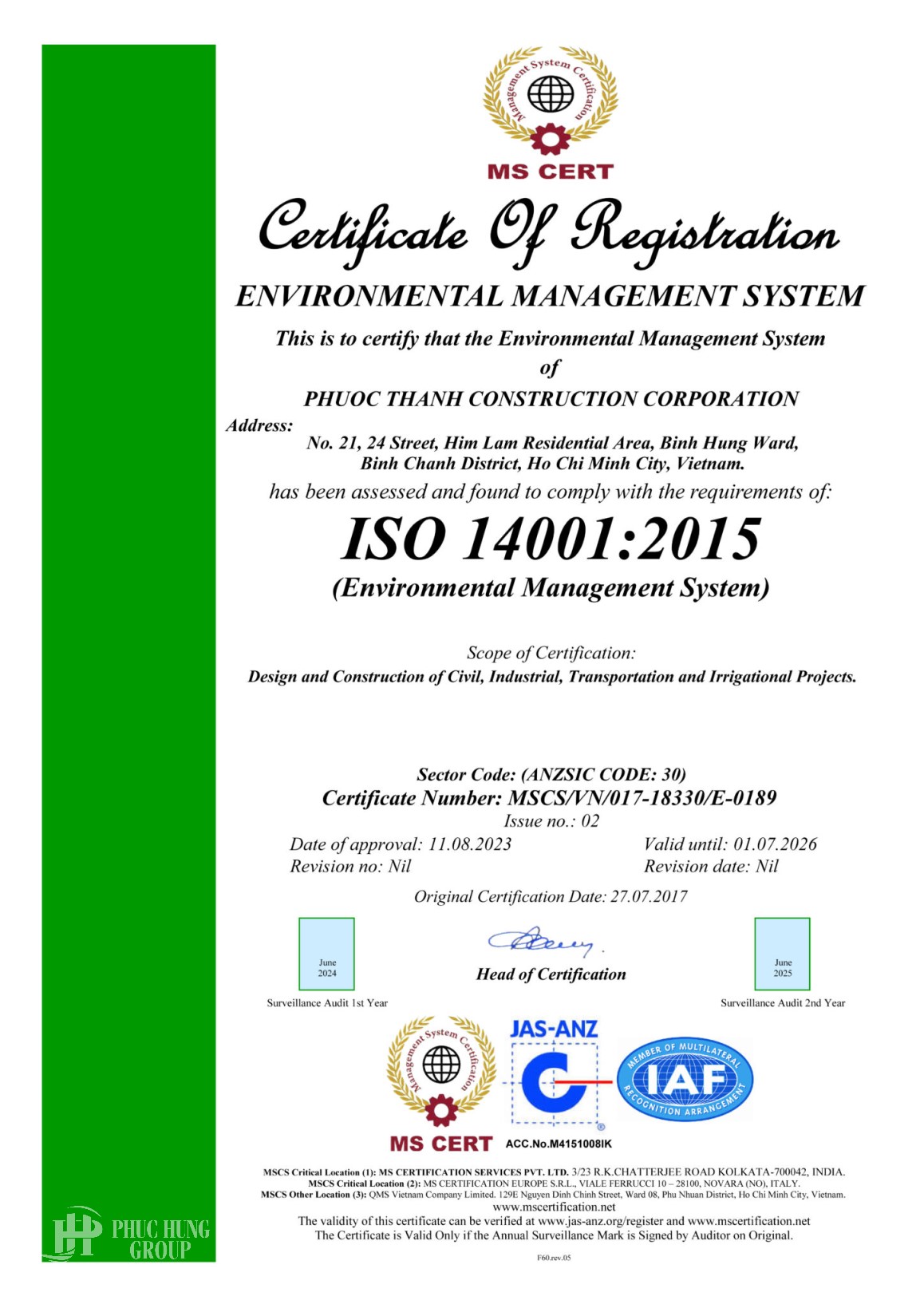 Phước Thành Với Tiêu Chuẩn Ios Về Hệ Thống Quản Lý Môi Trường