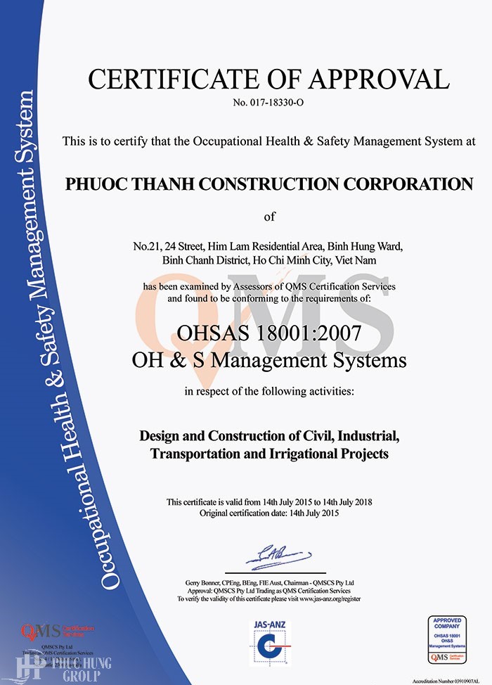 Phước Thành Với Tiêu Chuẩn Về Hệ Thống Quản Lý An Toàn Sức Khỏe Nghề Nghiệp